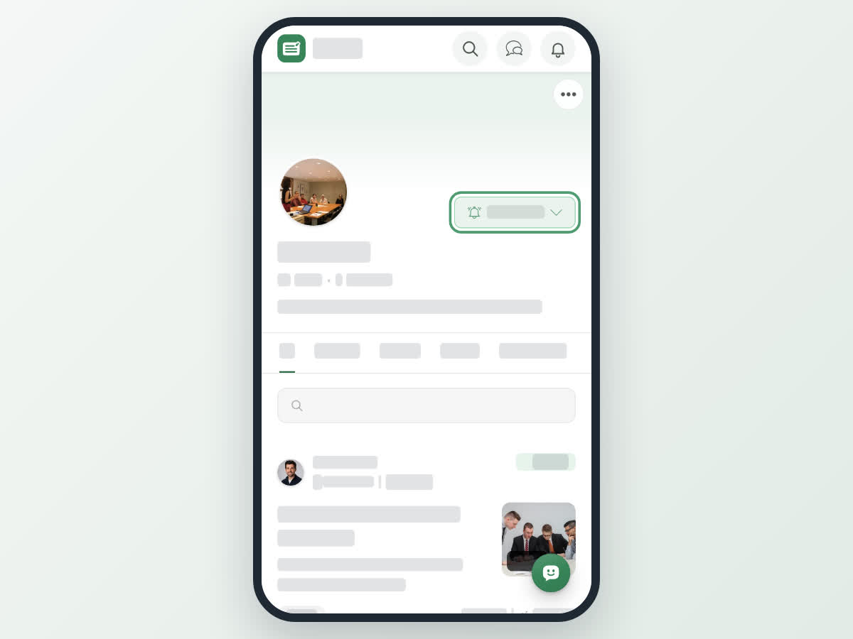 A space page on a phone with the Subscribed button highlighted; tap it to open the alert options