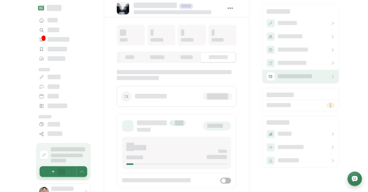 The Subscription tab of a space with the Documents plan card showing documents used, the end date and an auto-renew switch, next to the Audience plan and blue tick cards